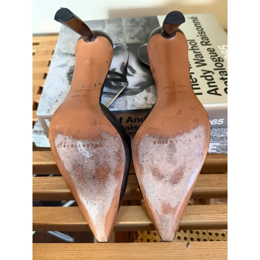 Vintage Valentine Made in Italy Leather Slingback Pointed Toe Heels Size 8 Y2K